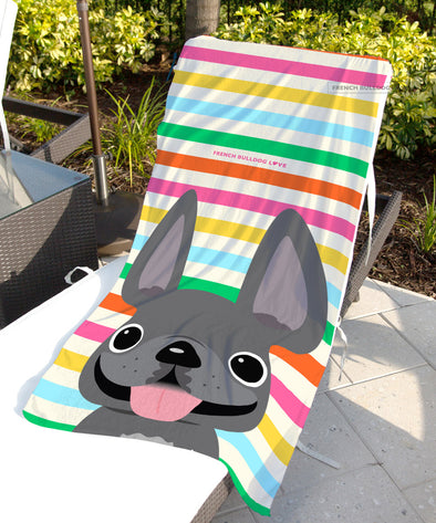 Summer Stripes Beach Towel - V1 // Pick Your Frenchie Color