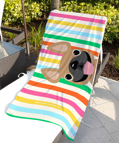 Summer Stripes Beach Towel - V2 // Pick Your Frenchie Color