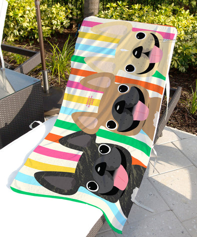 Summer Stripes Beach Towel - 3 Frenchies // Pick Your Frenchie Colors
