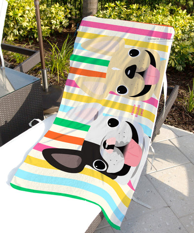 Summer Stripes Beach Towel - 2 Frenchies // Pick Your Frenchie Colors