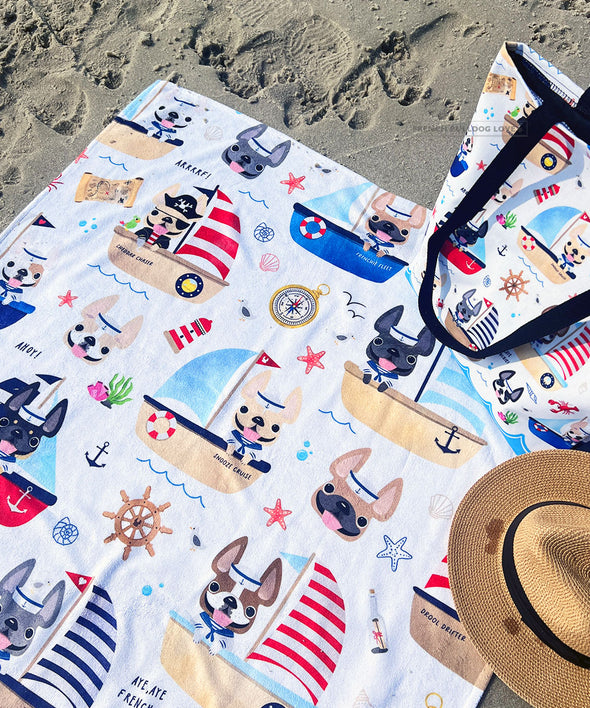 Frenchies Ahoy! Beach Towel