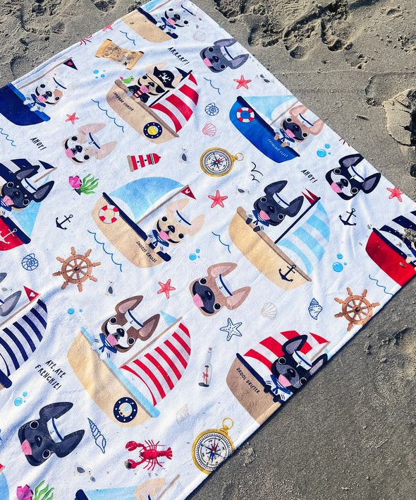 Frenchies Ahoy! Beach Towel