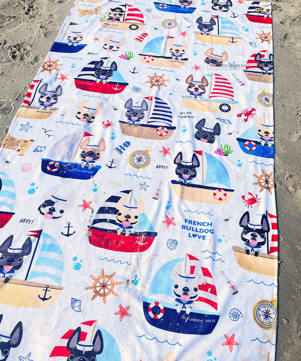 Frenchies Ahoy! Beach Towel