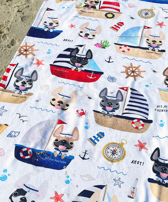 Frenchies Ahoy! Beach Towel