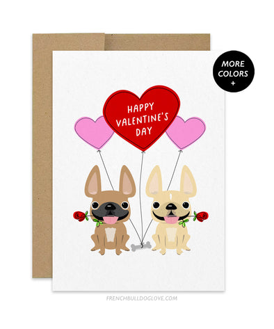 Valentine Rose - TWO Frenchies - French Bulldog Greeting Card