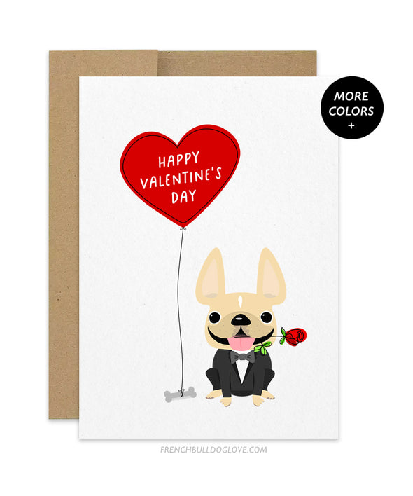 Valentine Rose - French Bulldog Greeting Card