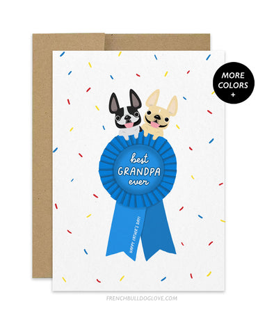 Blue Ribbon Grandpa - TWO Frenchies - Father's Day Card
