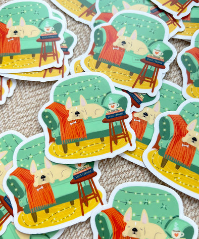 COZY COUCH VINYL FRENCH BULLDOG STICKER