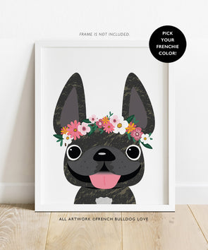 Flower Crown Print - Custom French Bulldog Print 8x10