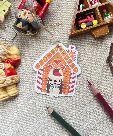Gingerbread House Gift Tags - Set of 12 - Pick Your Frenchie Color