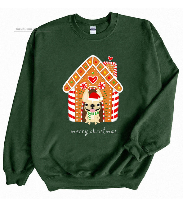 Frenchie Gingerbread House - Holiday Crewneck Sweatshirt - Unisex