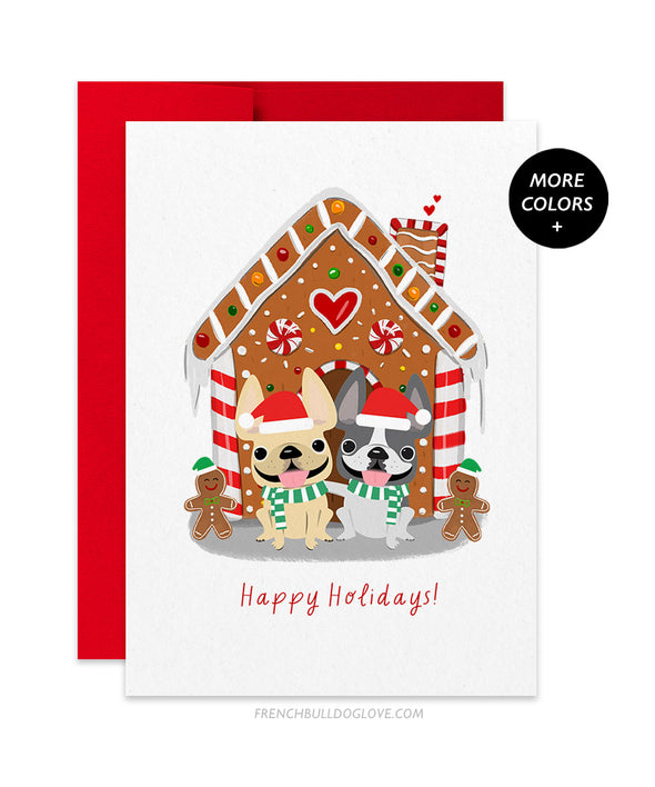 Gingerbread House - TWO Frenchies - French Bulldog Christmas Card