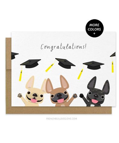 Frenchie Hat Toss - Graduation Card