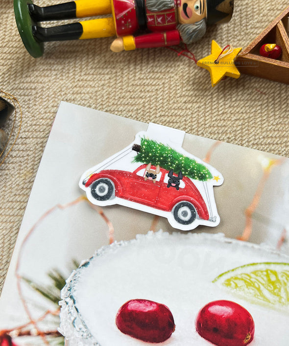 Holiday Buggy Magnetic Bookmark - TWO Frenchies