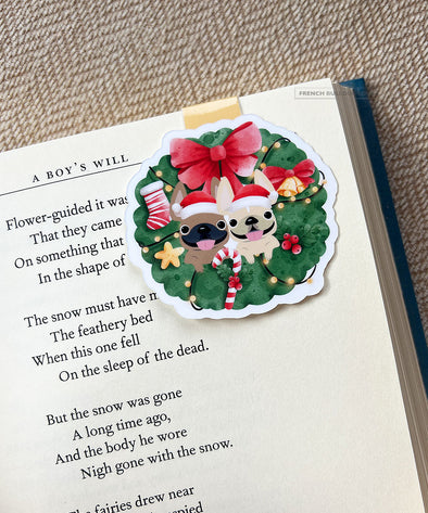 Holiday Wreath Magnetic Bookmark - TWO Frenchies