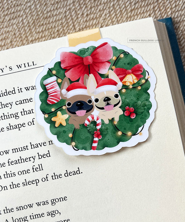Holiday Wreath Magnetic Bookmark - TWO Frenchies