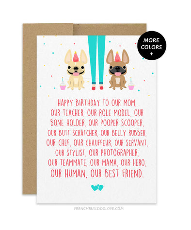 Mom Servant - TWO FRENCHIES - Birthday Card