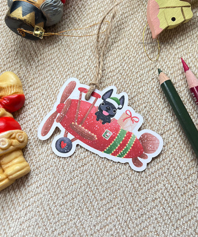 Holiday Plane Gift Tags - Set of 12 - Pick Your Frenchie Color