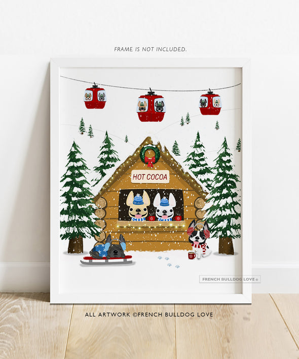 Frenchie Ski Lodge - Holiday Print