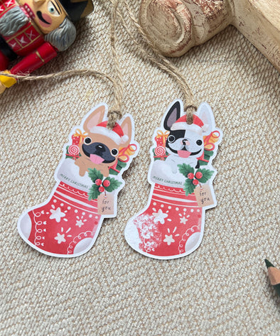 Holiday Stocking Gift Tags - Set of 12 - Pick Your Frenchie Color