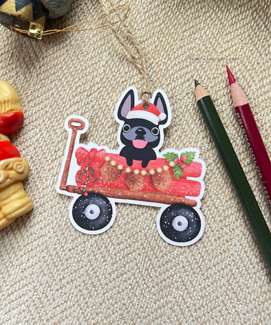 Holiday Wagon Gift Tags - Set of 12 - Pick Your Frenchie Color