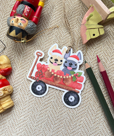 Holiday Wagon Gift Tags - TWO Frenchies - Set of 12 - Pick Your Frenchie Color