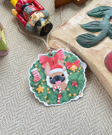 Holiday Wreath Gift Tags - Set of 12 - Pick Your Frenchie Color