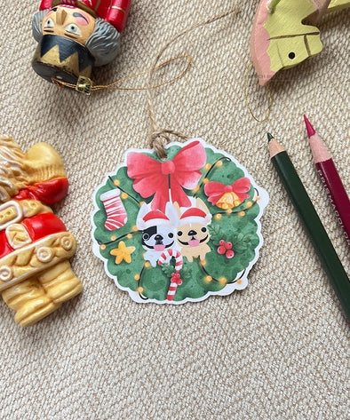 Holiday Wreath Gift Tags - TWO Frenchies - Set of 12 - Pick Your Frenchie Color