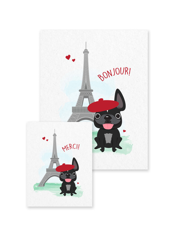 Bonjour/Merci 12 Card French Bulldog Eiffel Tower Set - French Bulldog Love - 14