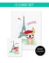 Bonjour/Merci 12 Card French Bulldog Eiffel Tower Set - French Bulldog Love - 1