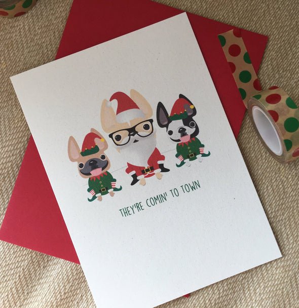 Comin' To Town French Bulldog Holiday Christmas Card - French Bulldog Love - 2