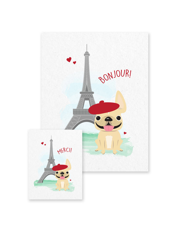 Bonjour/Merci 12 Card French Bulldog Eiffel Tower Set - French Bulldog Love - 5