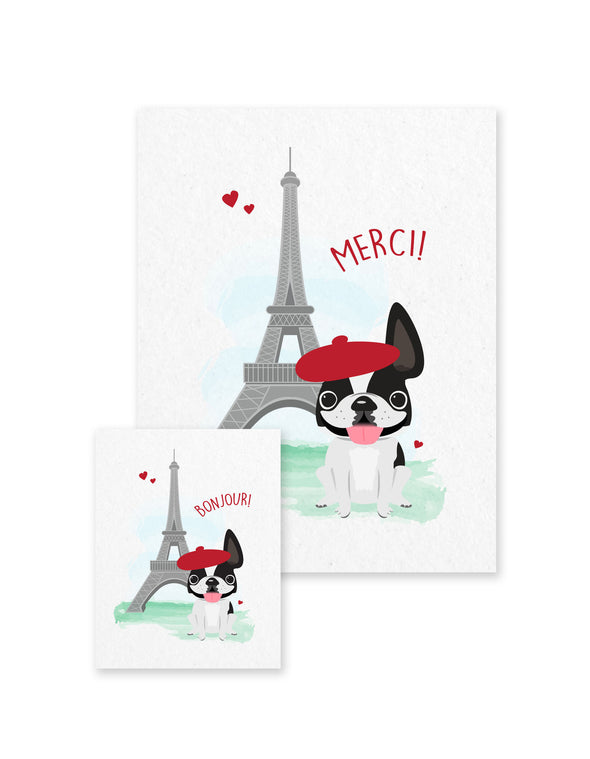 Bonjour/Merci 12 Card French Bulldog Eiffel Tower Set - French Bulldog Love - 6