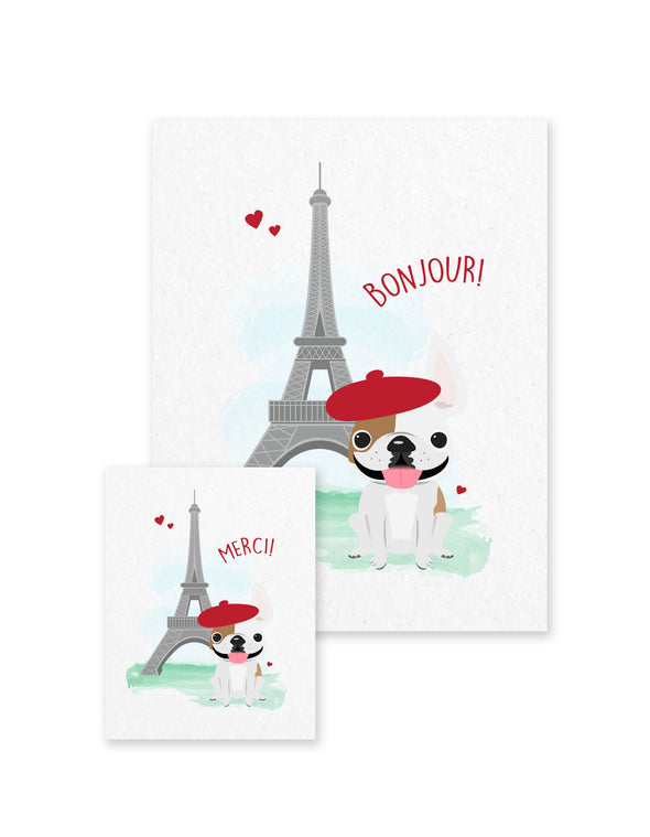Bonjour/Merci 12 Card French Bulldog Eiffel Tower Set - French Bulldog Love - 7