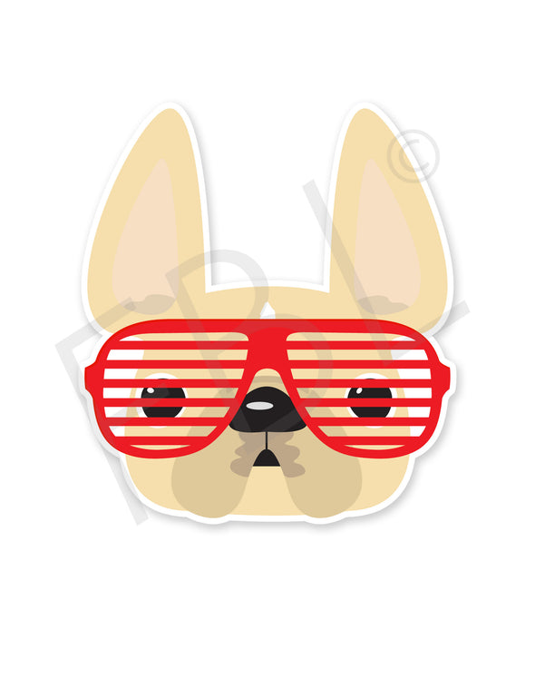 Cream w Red Shades / French Bulldog Mini Sticker - French Bulldog Love - 1