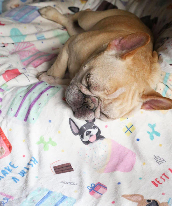 Happy Birthday! French Bulldog Fleece Blanket - Large - French Bulldog Love