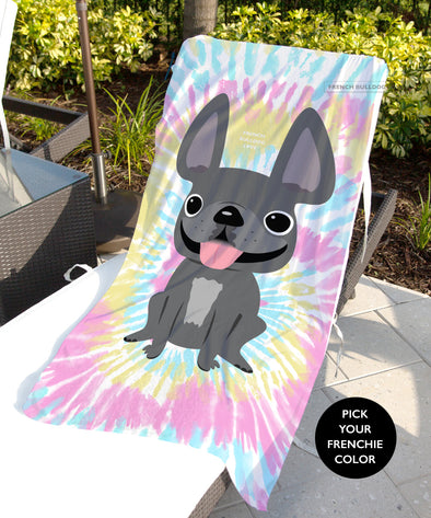 Tie Dye Beach Towel - Cotton Candy / Pick Your Frenchie Color