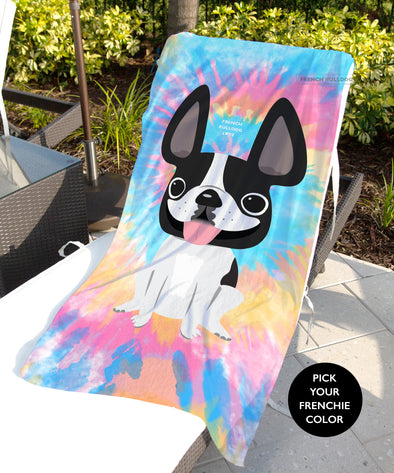 Tie Dye Beach Towel - Classic / Pick Your Frenchie Color