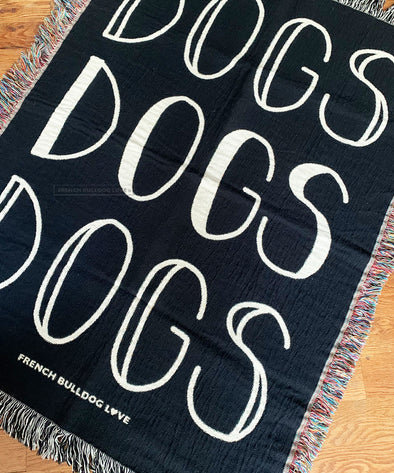 DOGS Woven Blanket - Black - 100% Cotton - Small