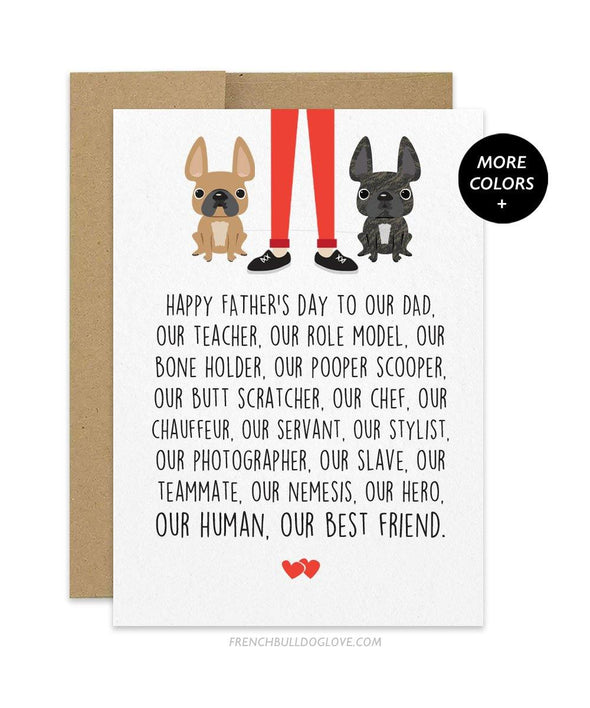 Dad Servant - TWO Frenchies - Father's Day Card - French Bulldog Love