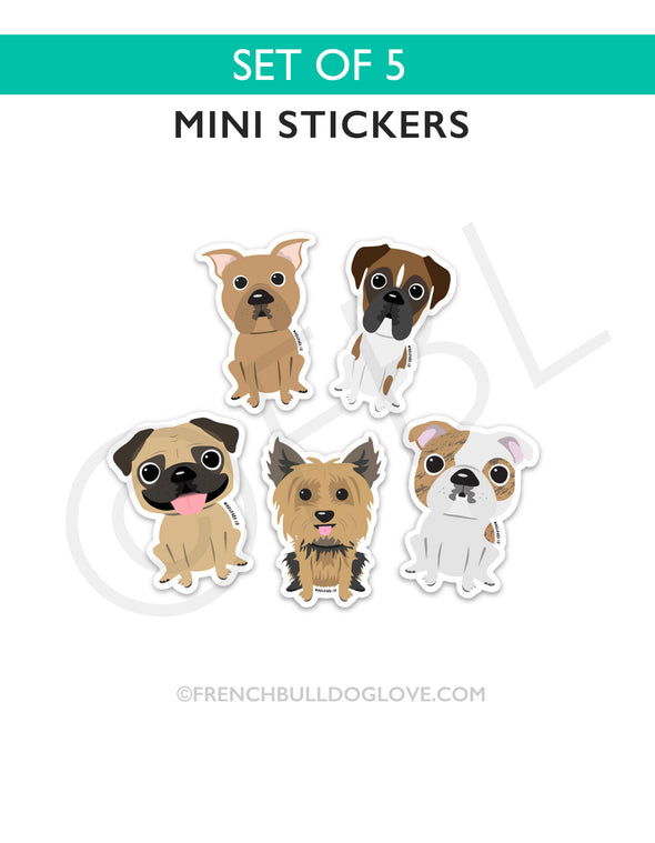 Dog Breed Mini Sticker Set of 5 - The Dog Park by French Bulldog Love