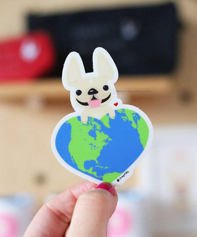 Earth Day Love - Waterproof Vinyl French Bulldog Sticker - French Bulldog Love