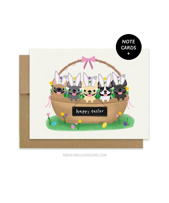 Bunny Basket Easter Note Cards - Box Set of 12 - French Bulldog Love