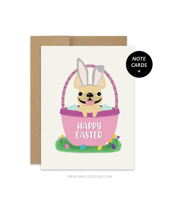 Frenchie Basket Easter Note Cards - Box Set of 12 - French Bulldog Love