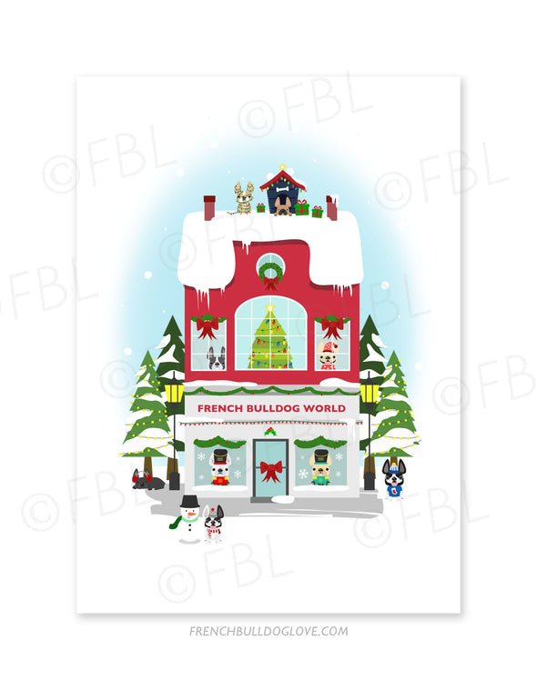 Miracle on Frenchie Street French Bulldog World Holiday Christmas Card - French Bulldog Love