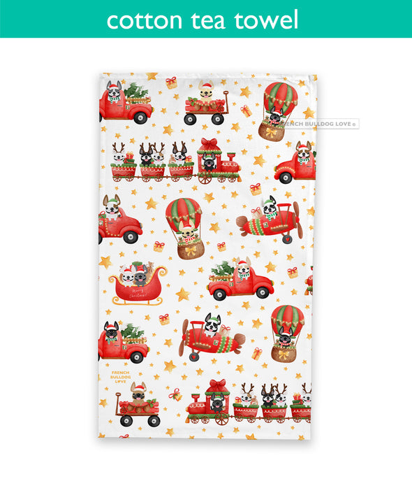 The Frenchie Express Holiday Tea Towel