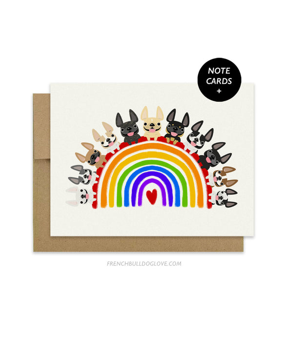 Frenchie Rainbow French Bulldog Note Cards Box Set of 12