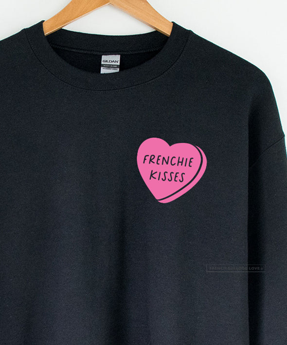 Frenchie Kisses - Black Crewneck Sweatshirt - Unisex