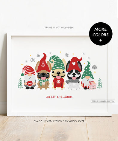 Gnome Squad - THREE Frenchies - French Bulldog Holiday Dog Print 8x10