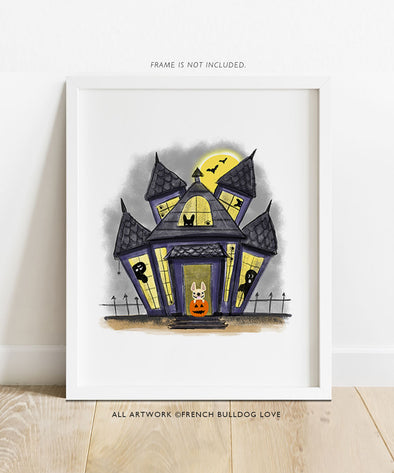 Spooky Mansion - French Bulldog Halloween Print 8x10